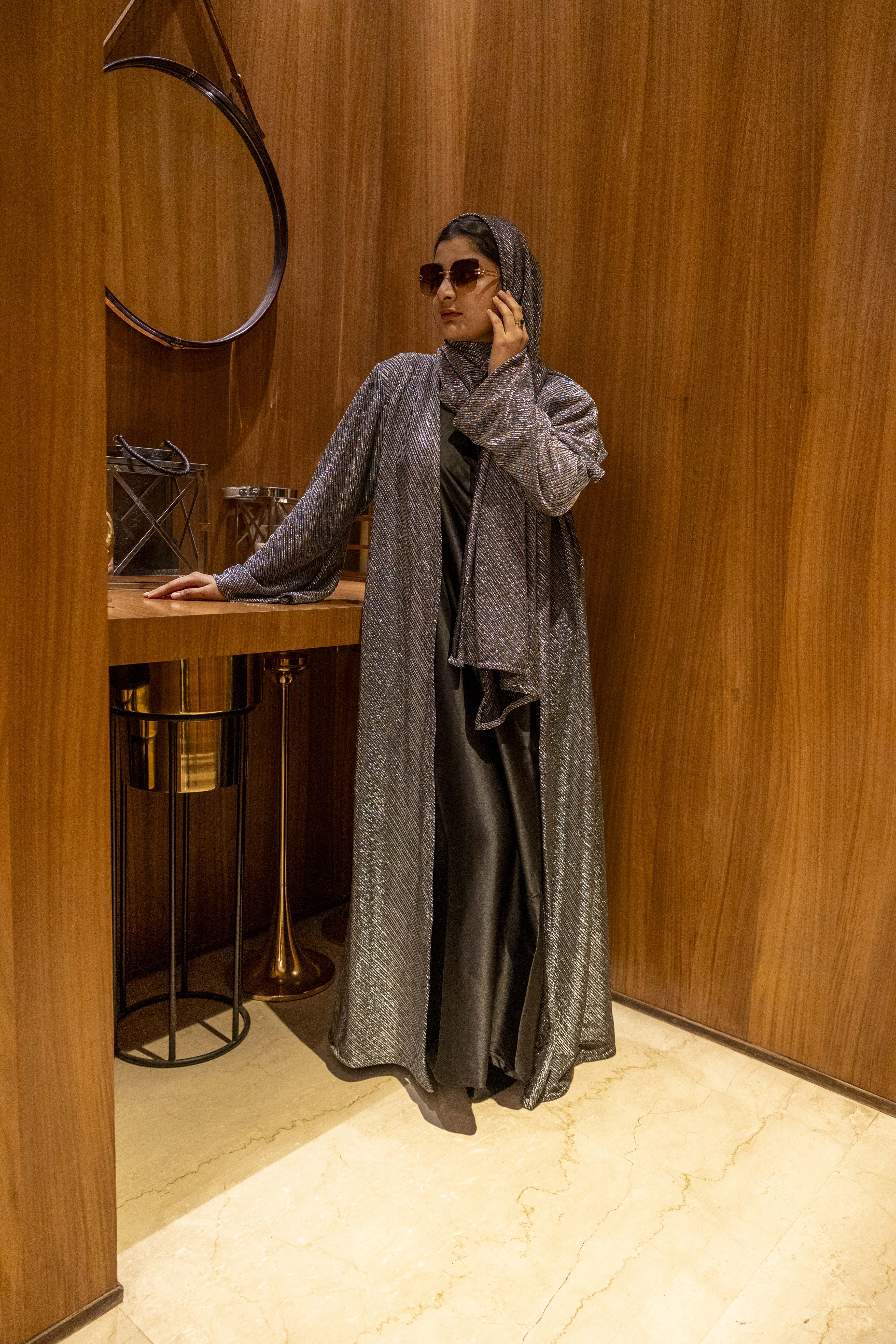 Metallic grey 3pc shrug set (comes with matching hijab & inner slit)