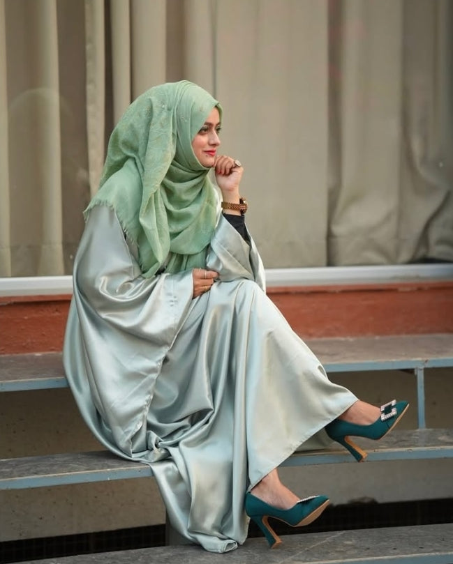 Malika Butterfly Abaya with Attached Inner Belt - Ice Green (Hijab not included)