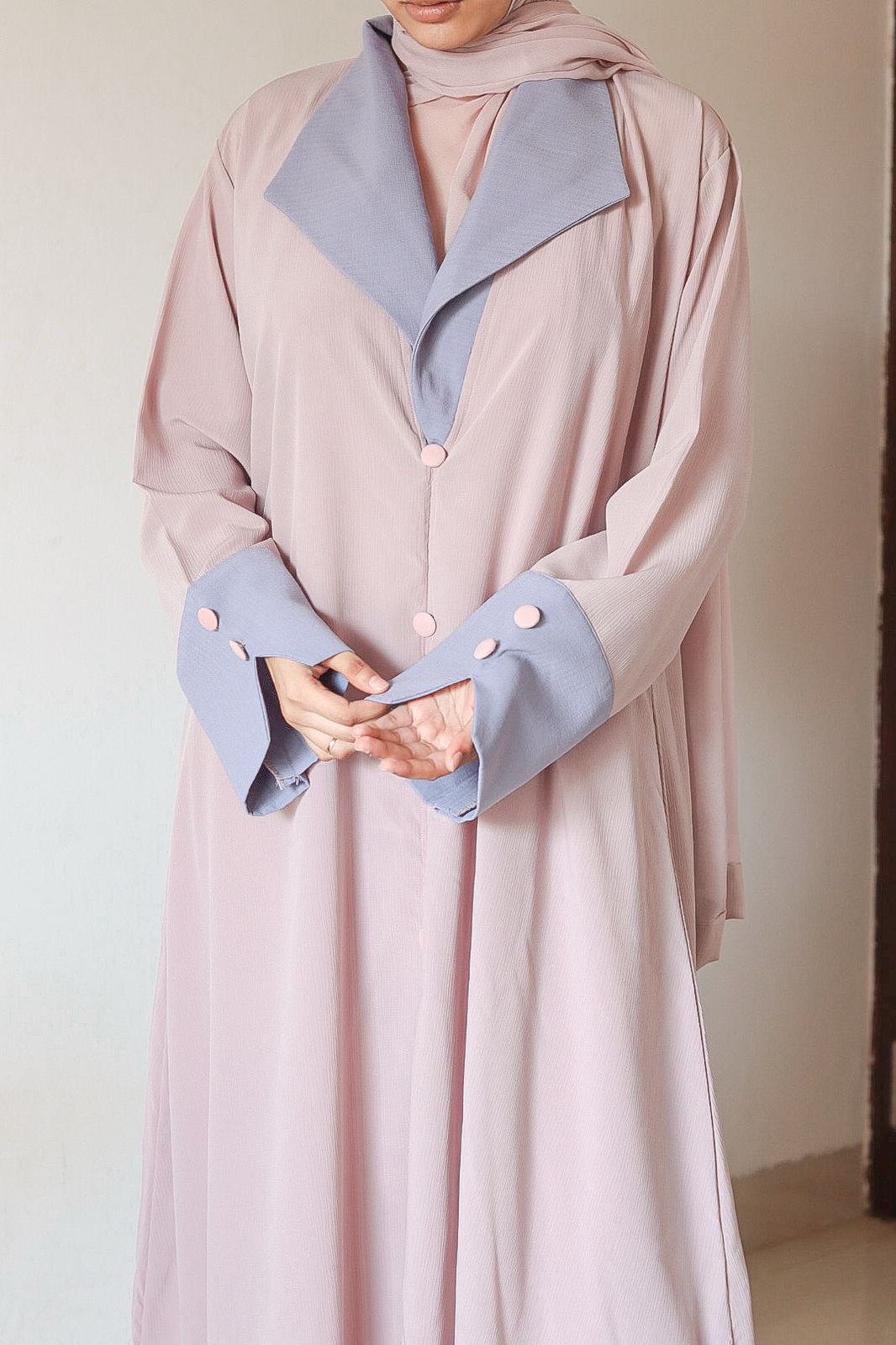 Beige & Blue Turkish Coat Abaya (with hijab)