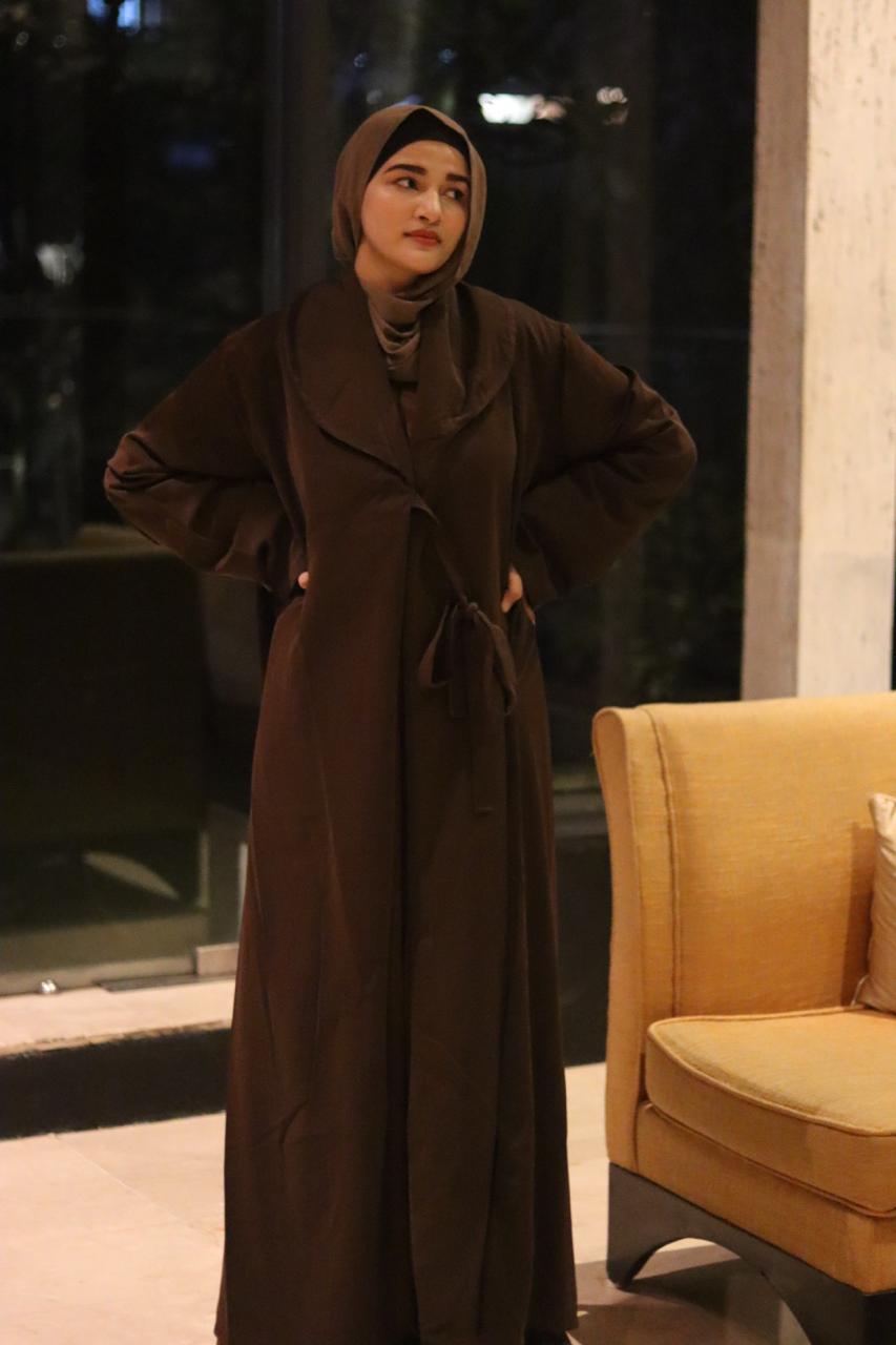 Brown Tie up Coat Abaya - (without hijab)