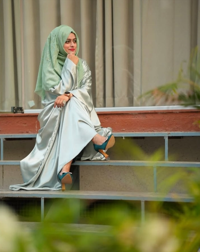 Malika Butterfly Abaya with Attached Inner Belt - Ice Green (Hijab not included)