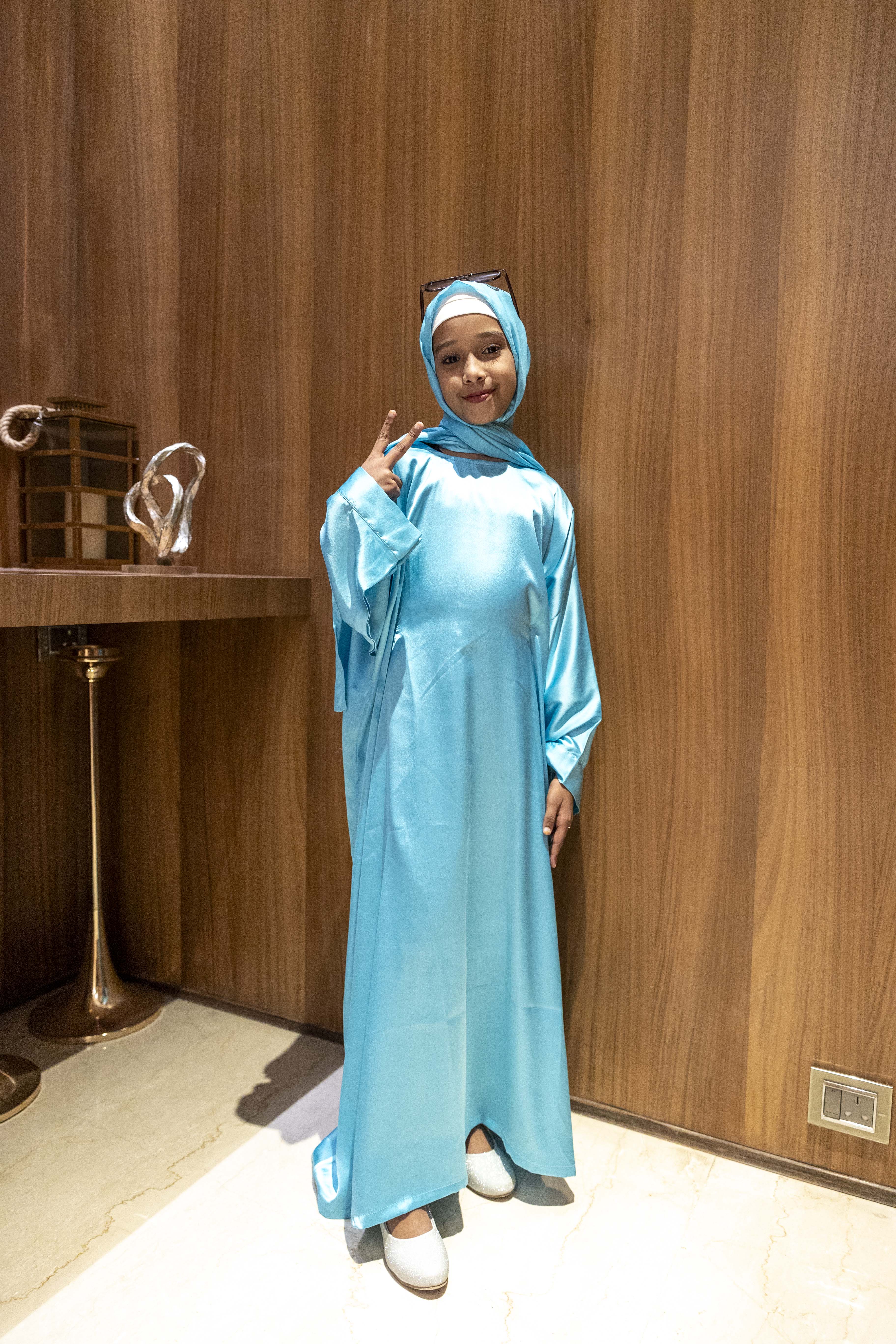 Malika butterfly Teal Abaya with matching hijab -  Kids