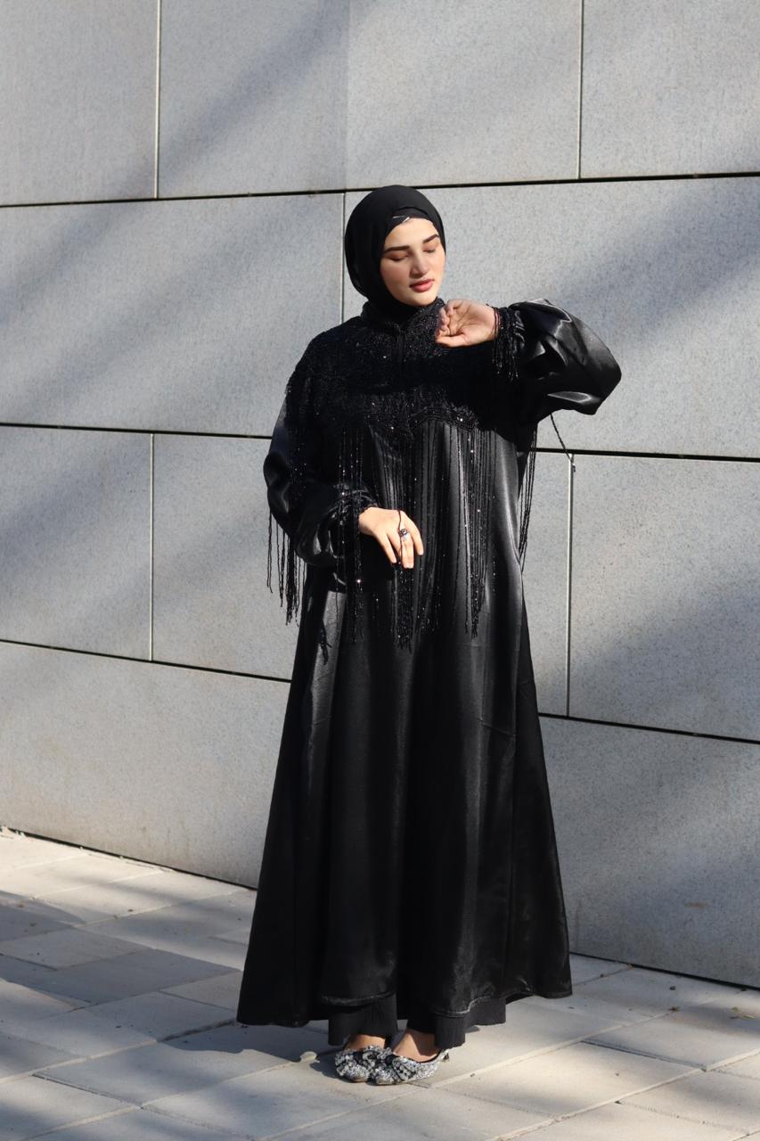 Luxury handwork cape Abaya - Black (comes with Premium Satin Abaya & luxury cape)