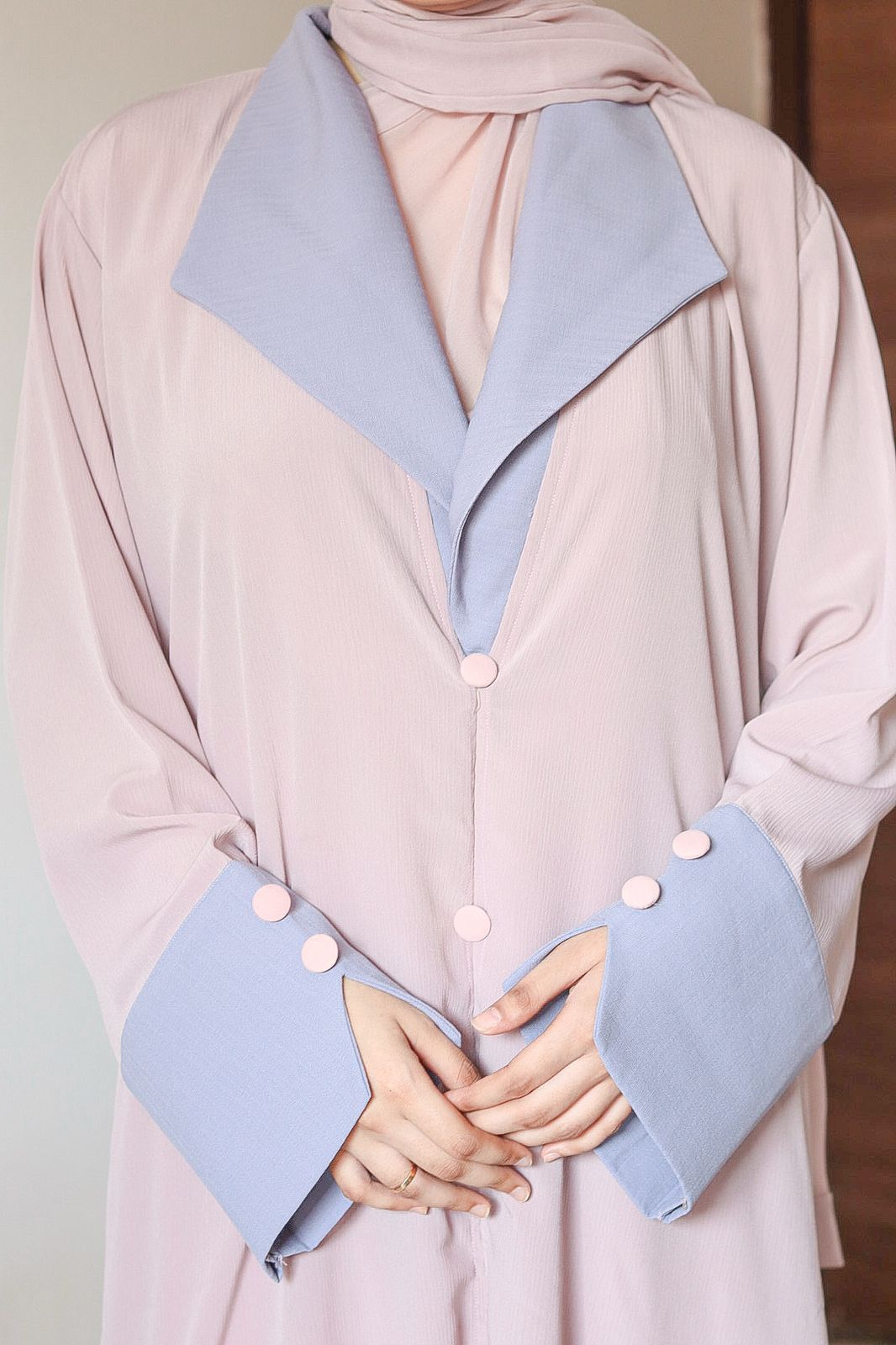 Beige & Blue Turkish Coat Abaya (with hijab)