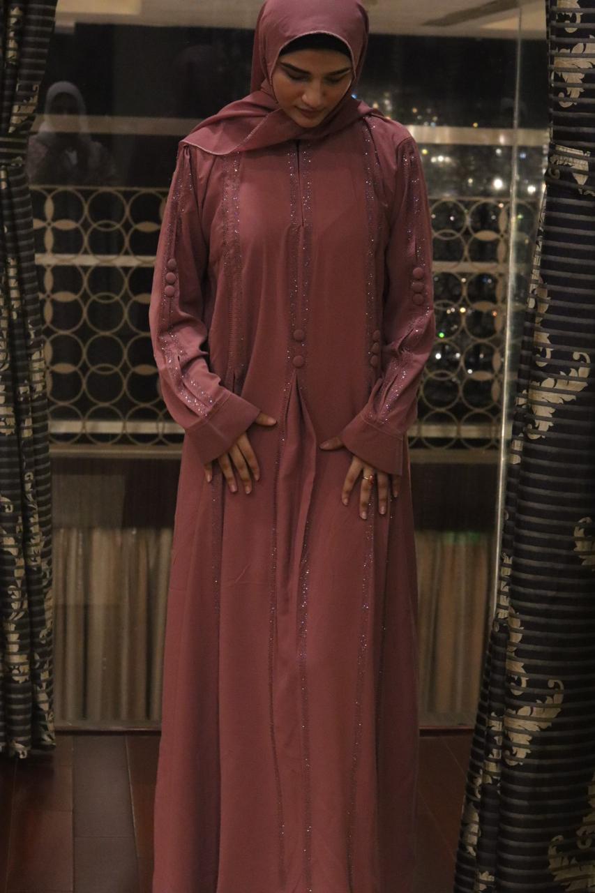 Amber stripe Abaya- Pink (With Hijab)
