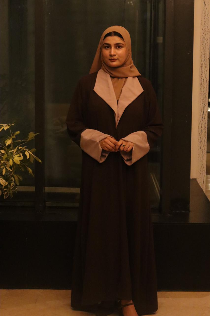 Printed Olive Coat Abaya -olive green (hijab included)