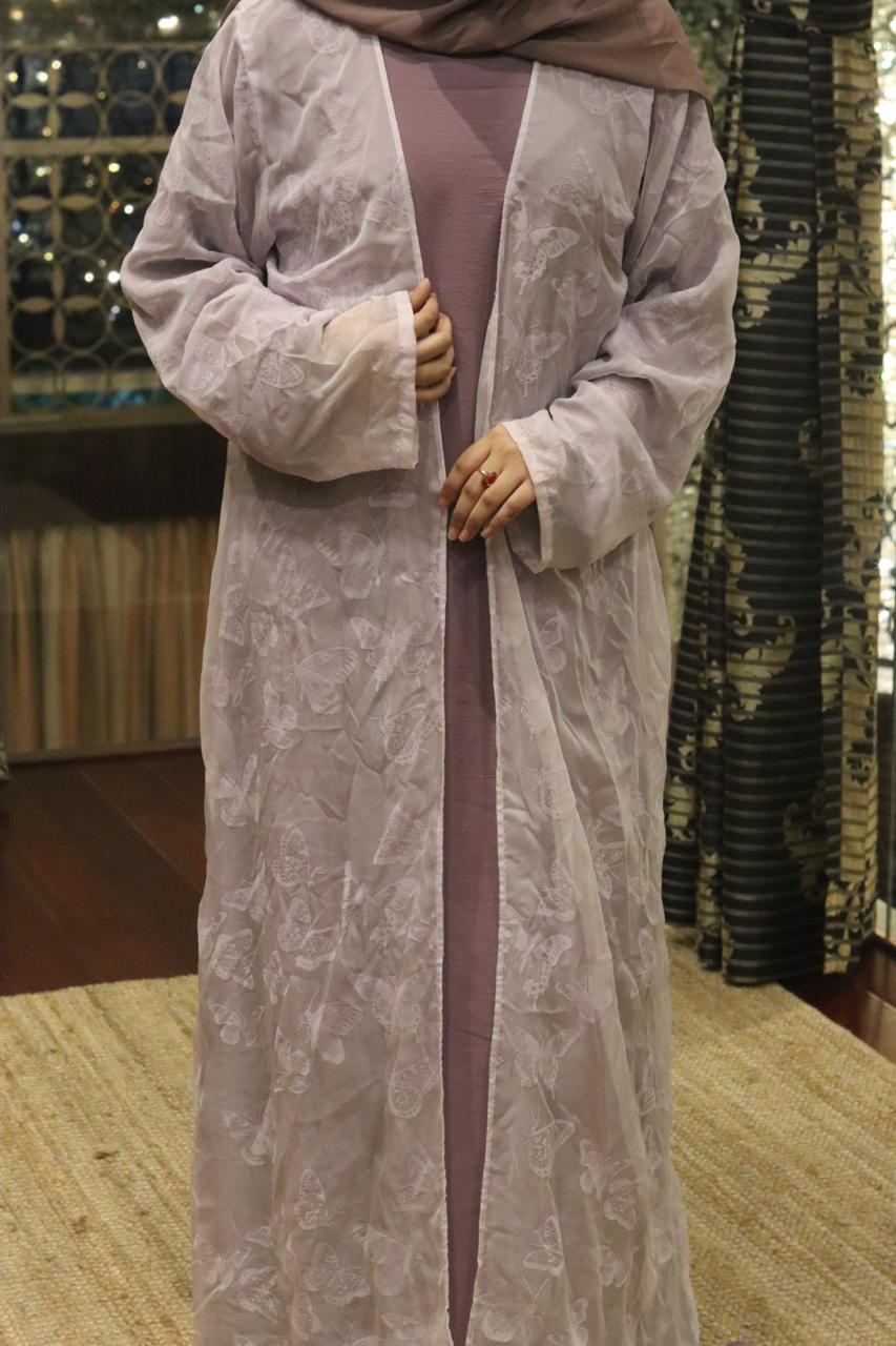 Soft butterfly purple Shrug abaya with inner slit (hijab not included)
