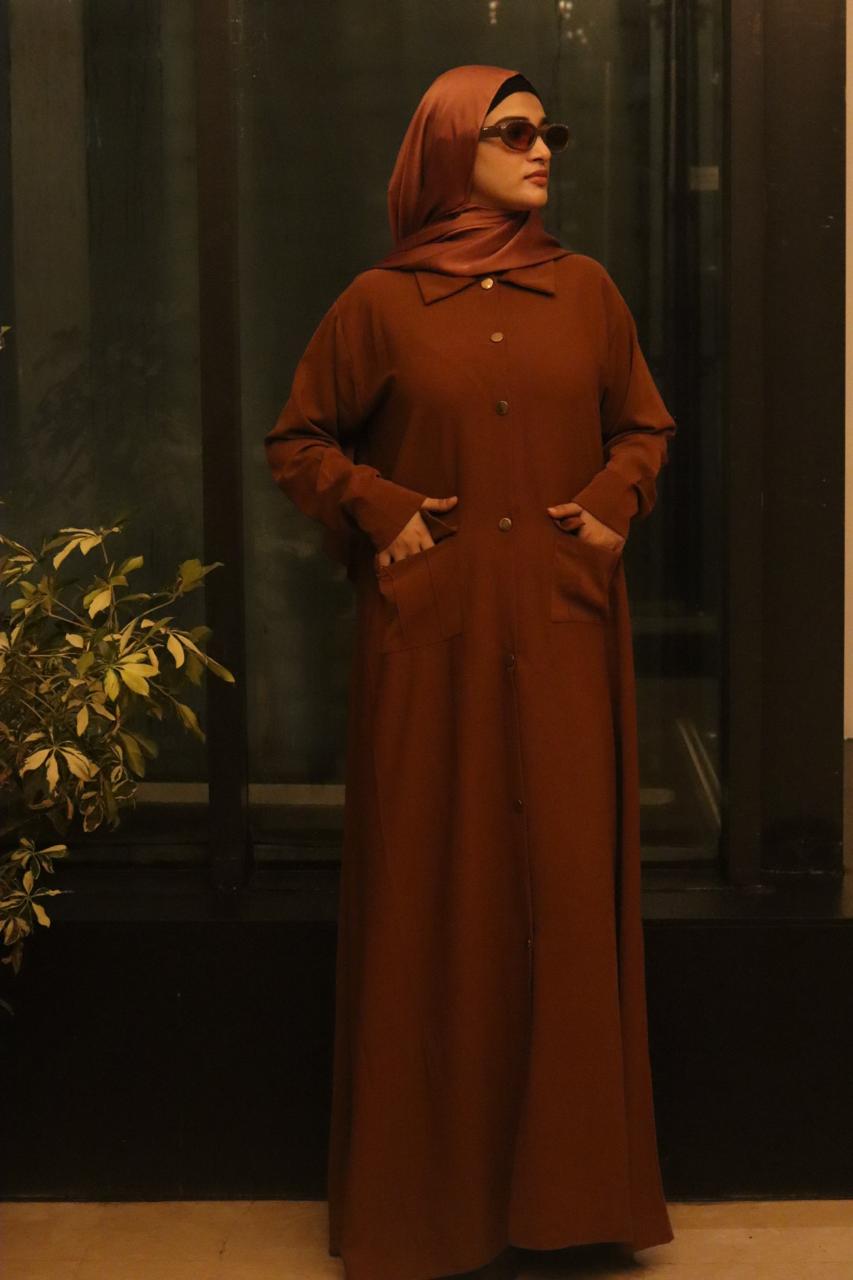 peach buttoned Abaya (without hijab)