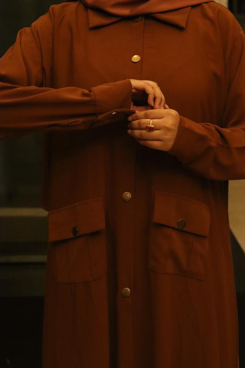 peach buttoned Abaya (without hijab)