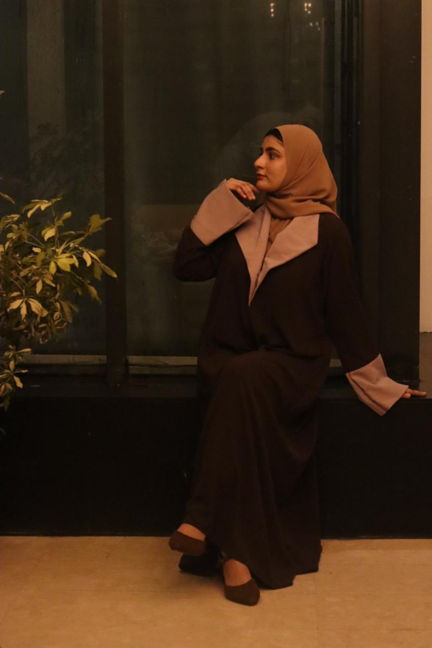 Printed Olive Coat Abaya -olive green (hijab included)