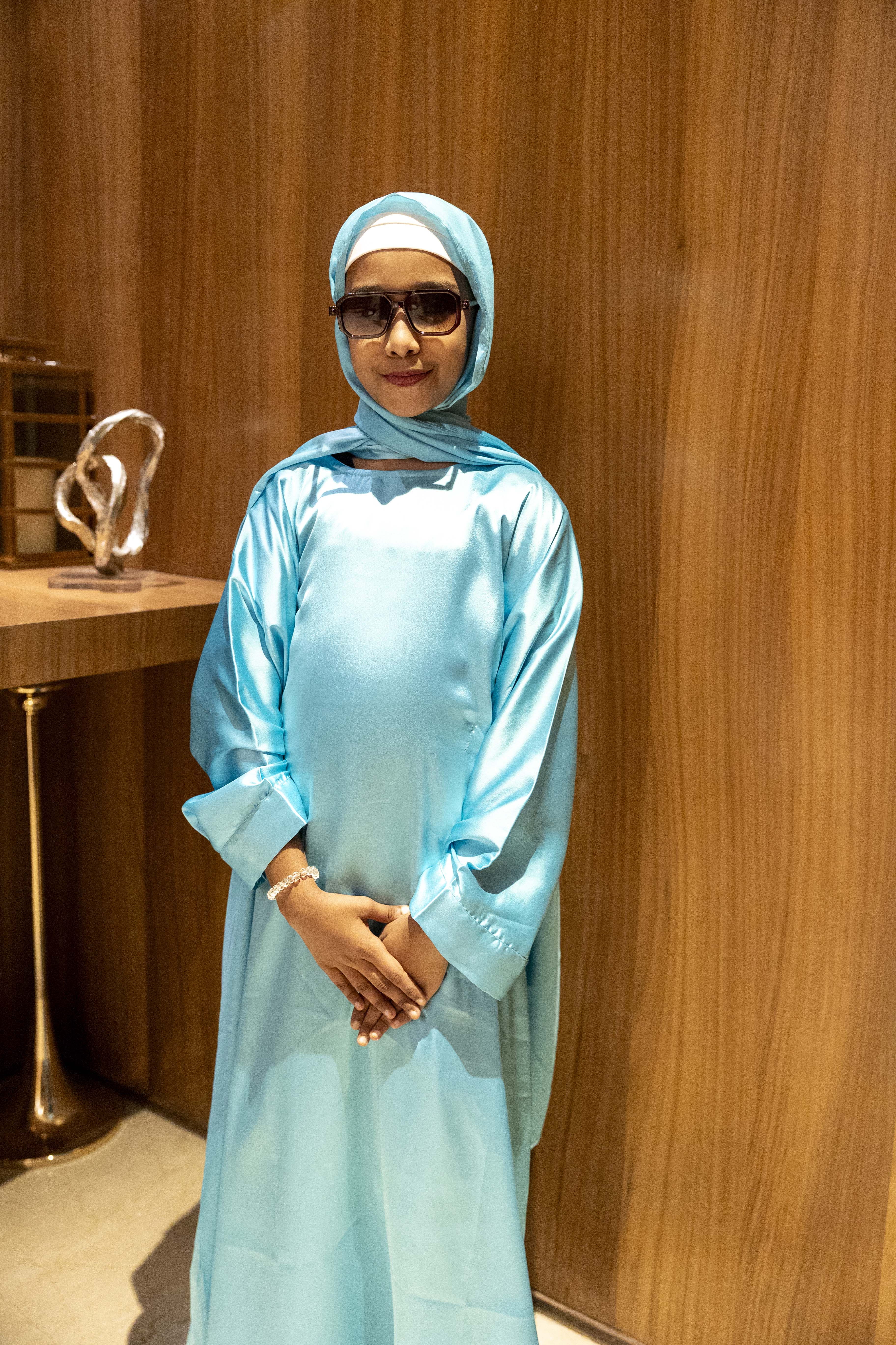 Malika butterfly Teal Abaya with matching hijab -  Kids