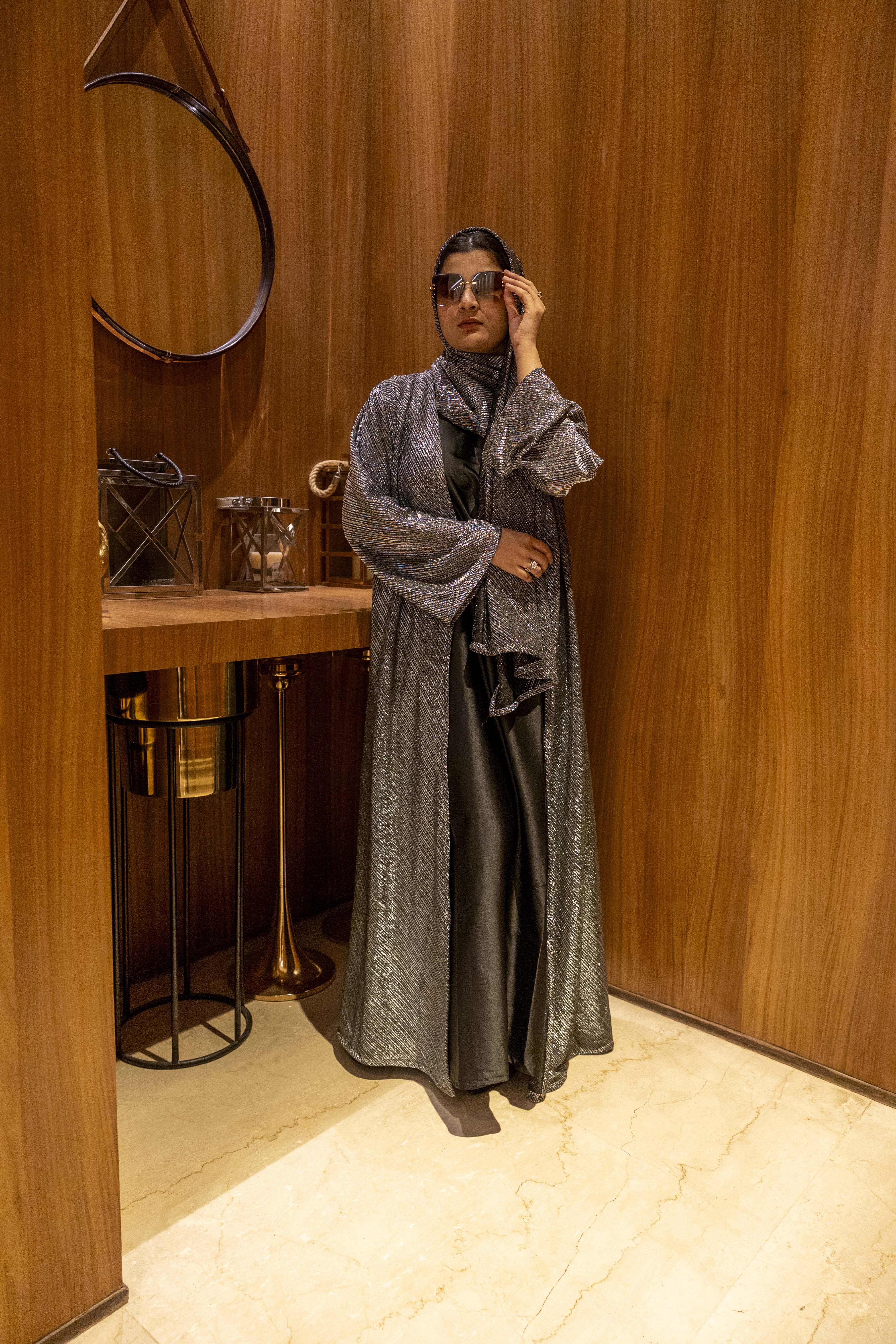 Metallic grey 3pc shrug set (comes with matching hijab & inner slit)