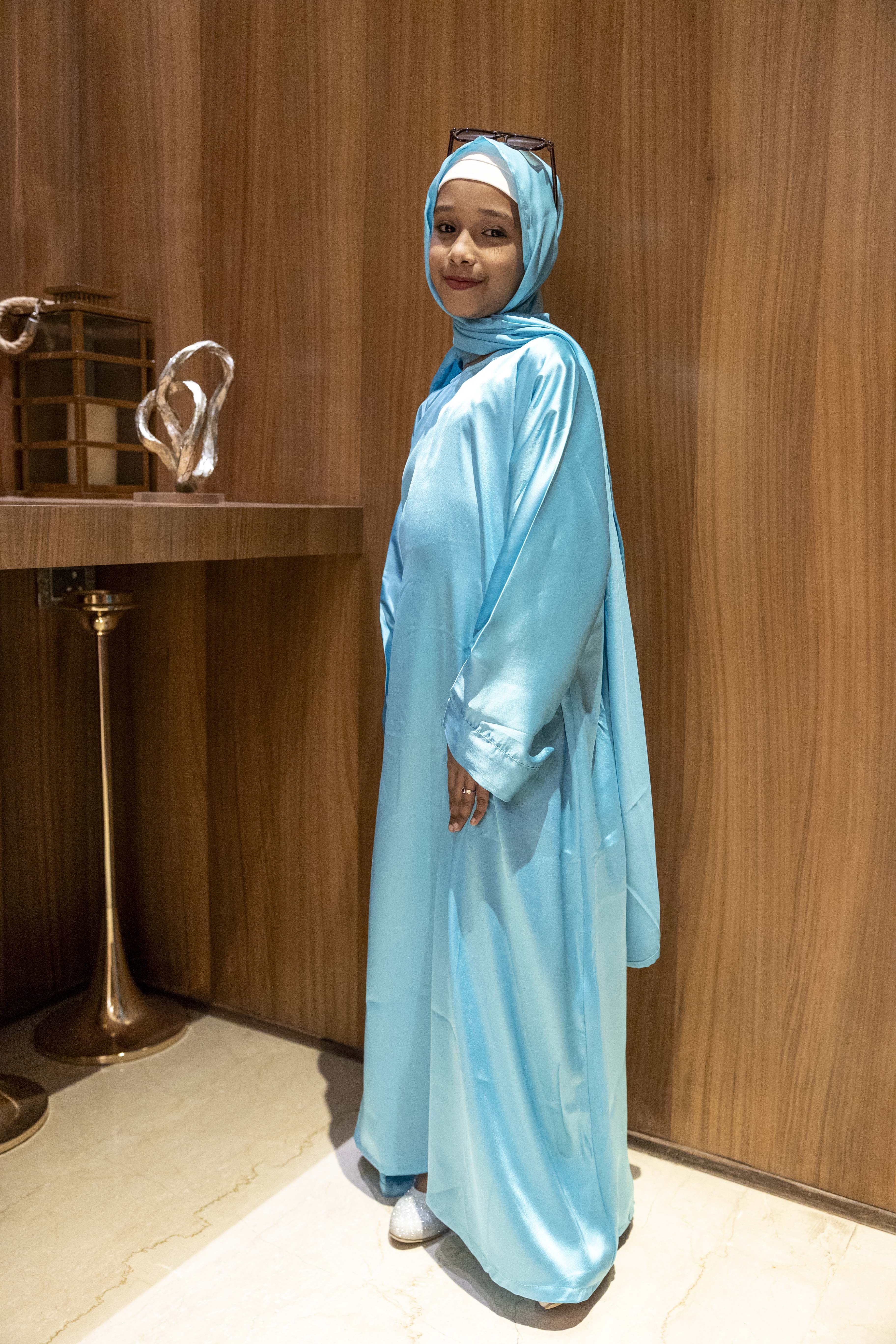 Malika butterfly Teal Abaya with matching hijab -  Kids
