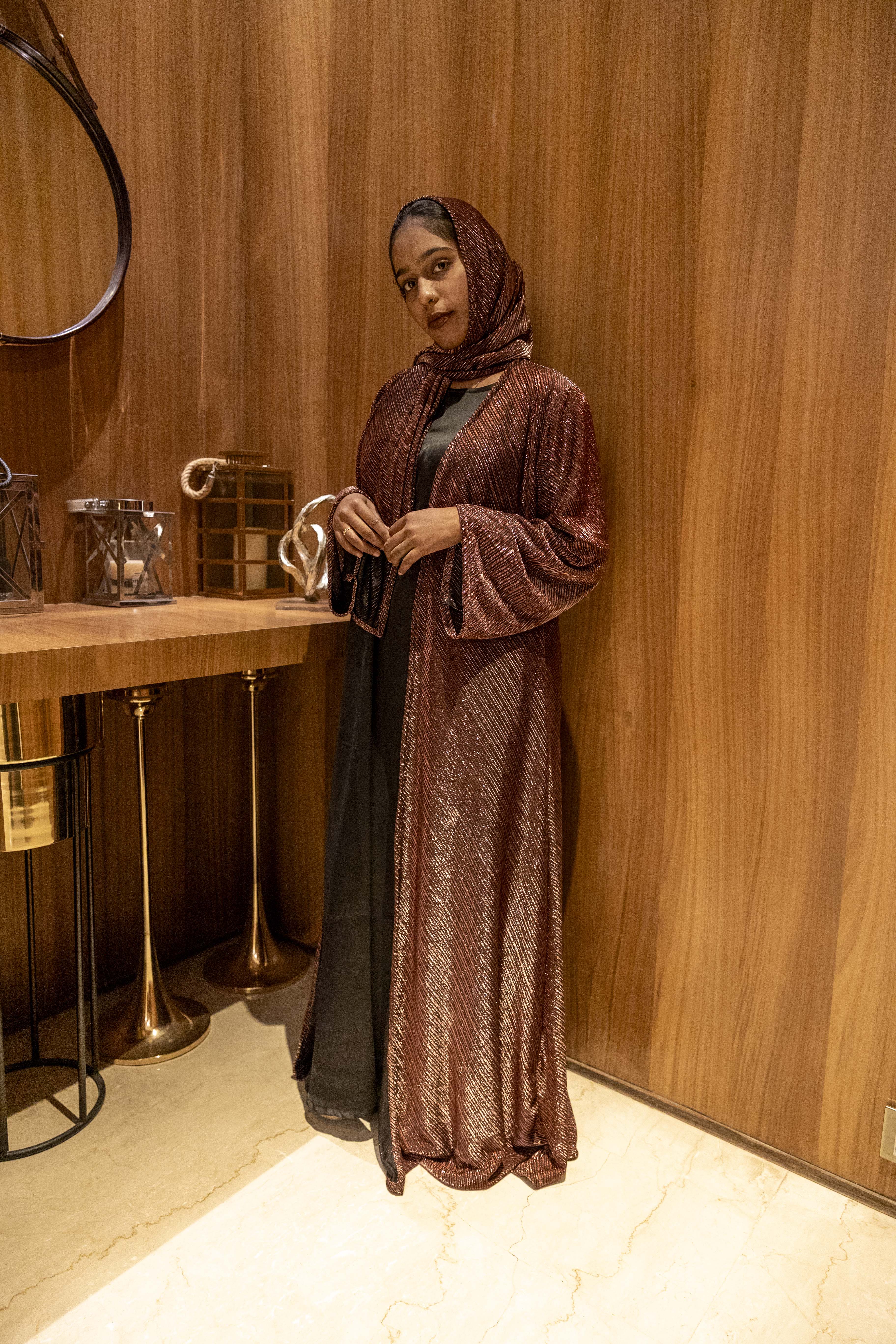Metallic brown 3pc shrug set (comes with matching hijab & inner slit)