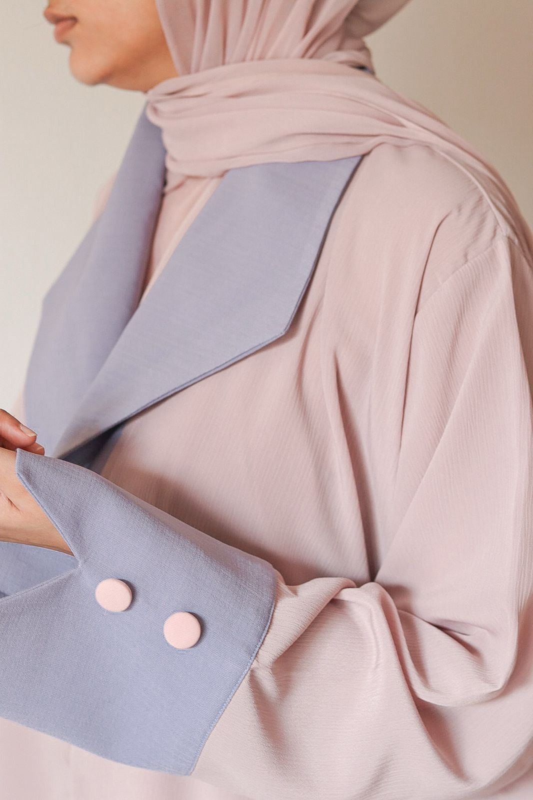 Beige & Blue Turkish Coat Abaya (with hijab)