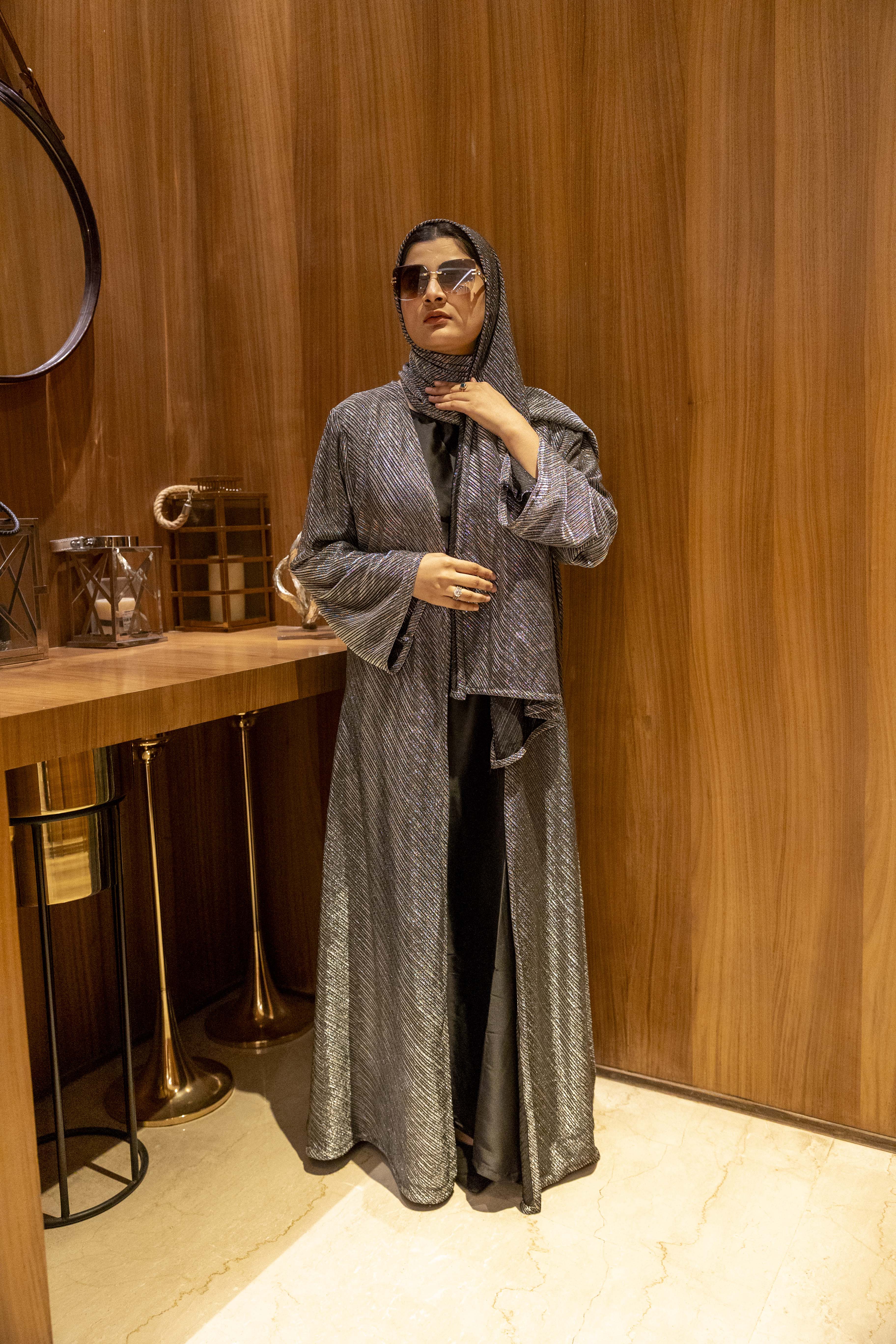 Metallic grey 3pc shrug set (comes with matching hijab & inner slit)