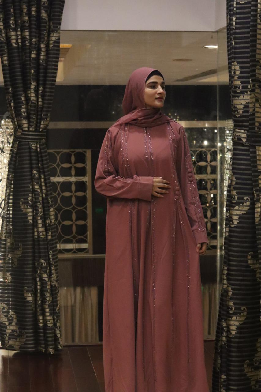 Amber stripe Abaya- Pink (With Hijab)