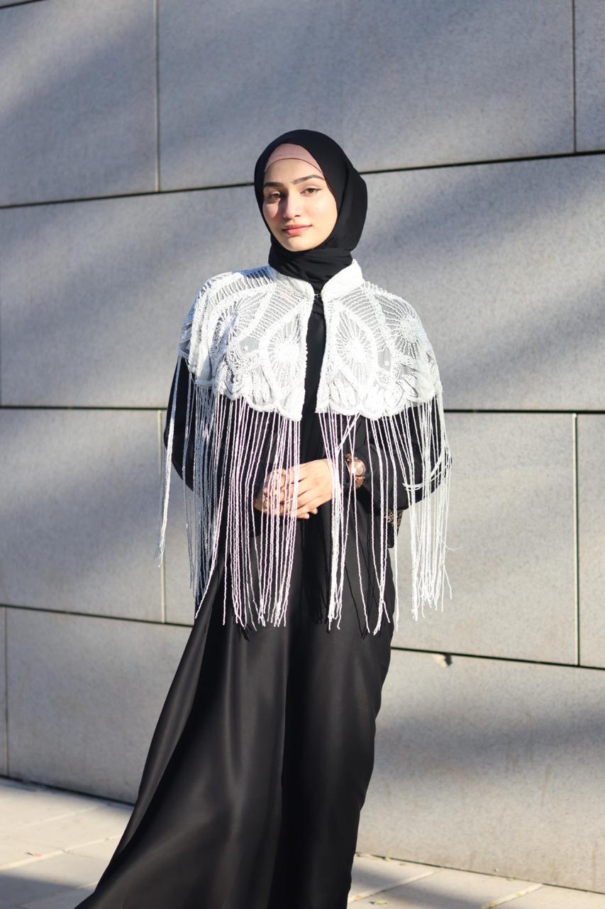 Luxury handwork cape Abaya - white (comes with Premium Satin Abaya & luxury cape)