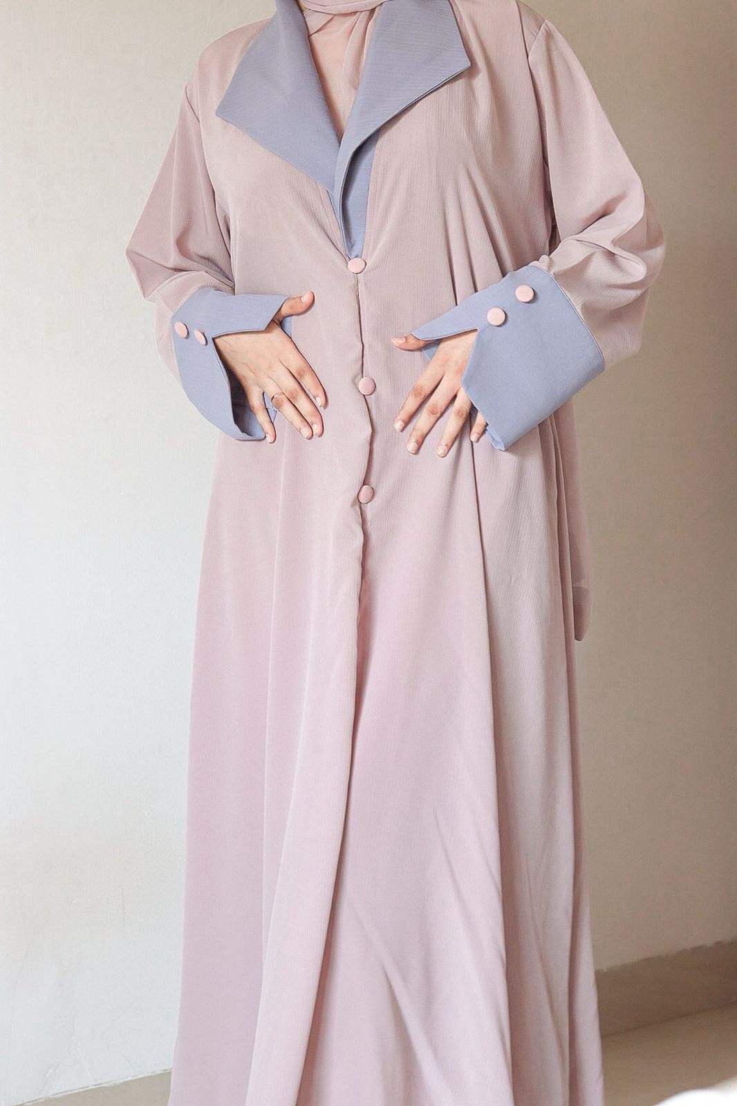 Beige & Blue Turkish Coat Abaya (with hijab)