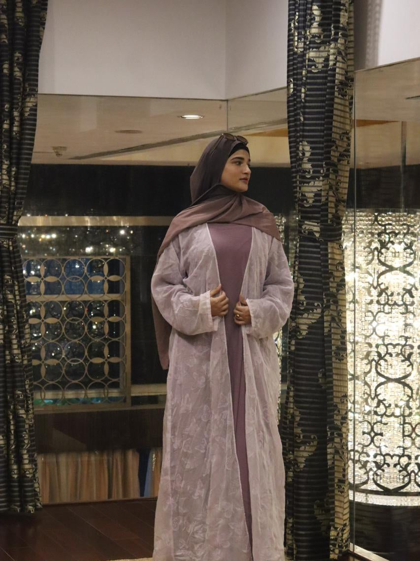 Soft butterfly purple Shrug abaya with inner slit (hijab not included)