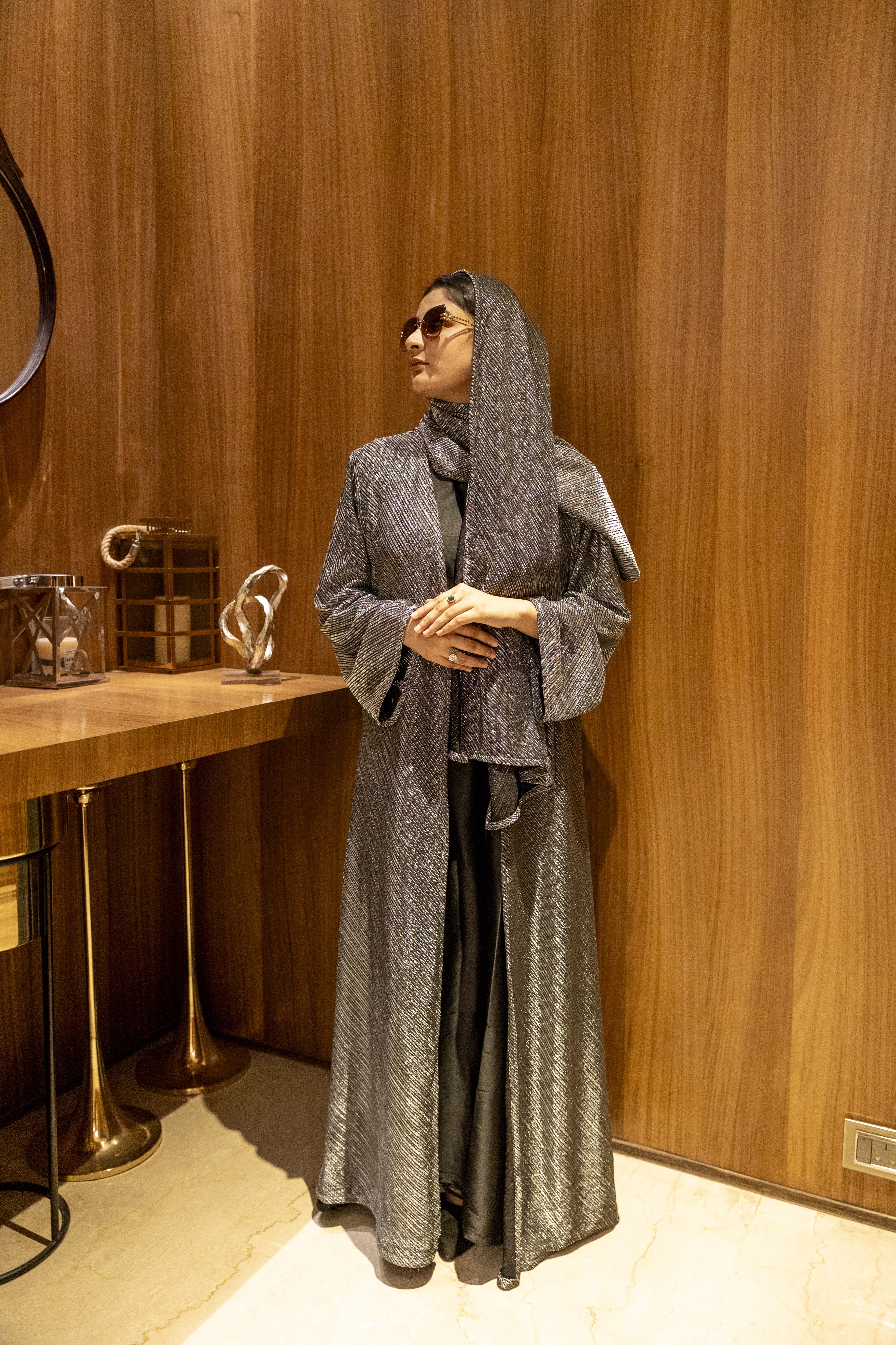 Metallic grey 3pc shrug set (comes with matching hijab & inner slit)