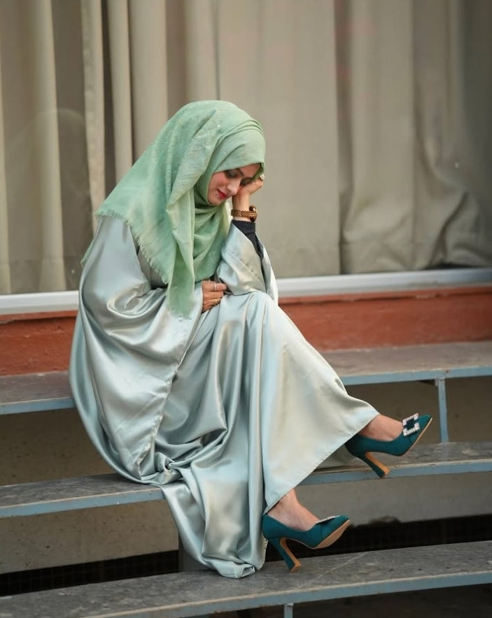 Malika Butterfly Abaya with Attached Inner Belt - Ice Green (Hijab not included)
