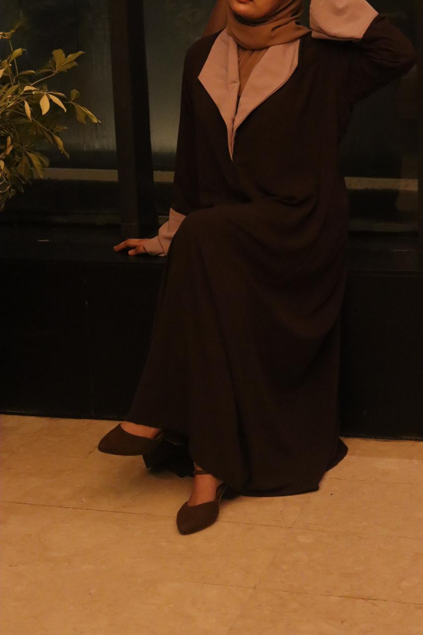 Printed Olive Coat Abaya -olive green (hijab included)