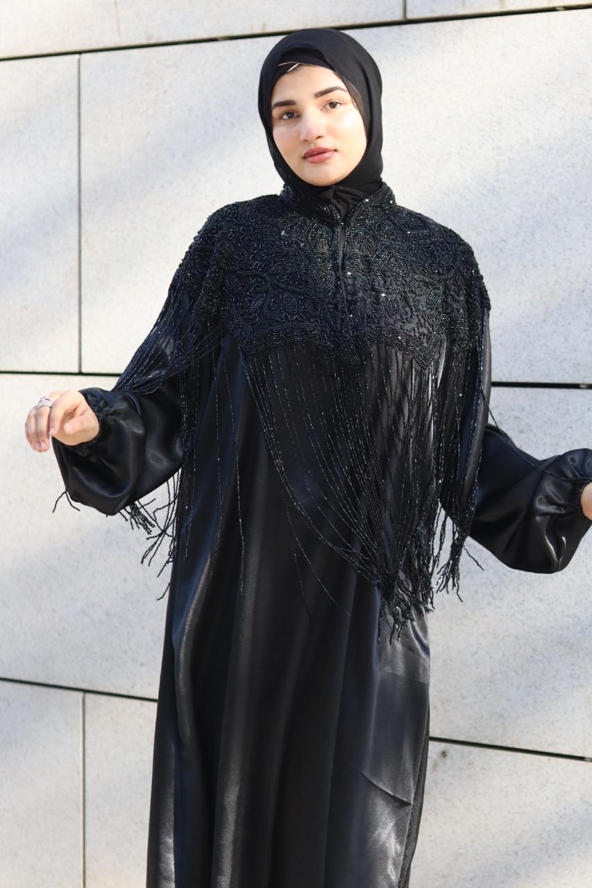 Luxury handwork cape Abaya - Black (comes with Premium Satin Abaya & luxury cape)