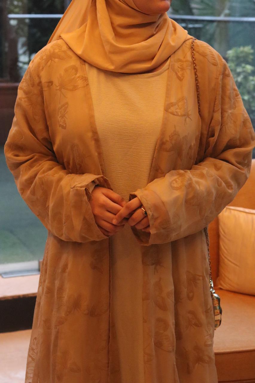 Soft butterfly Shrug beige abaya with inner slit (hijab not included)