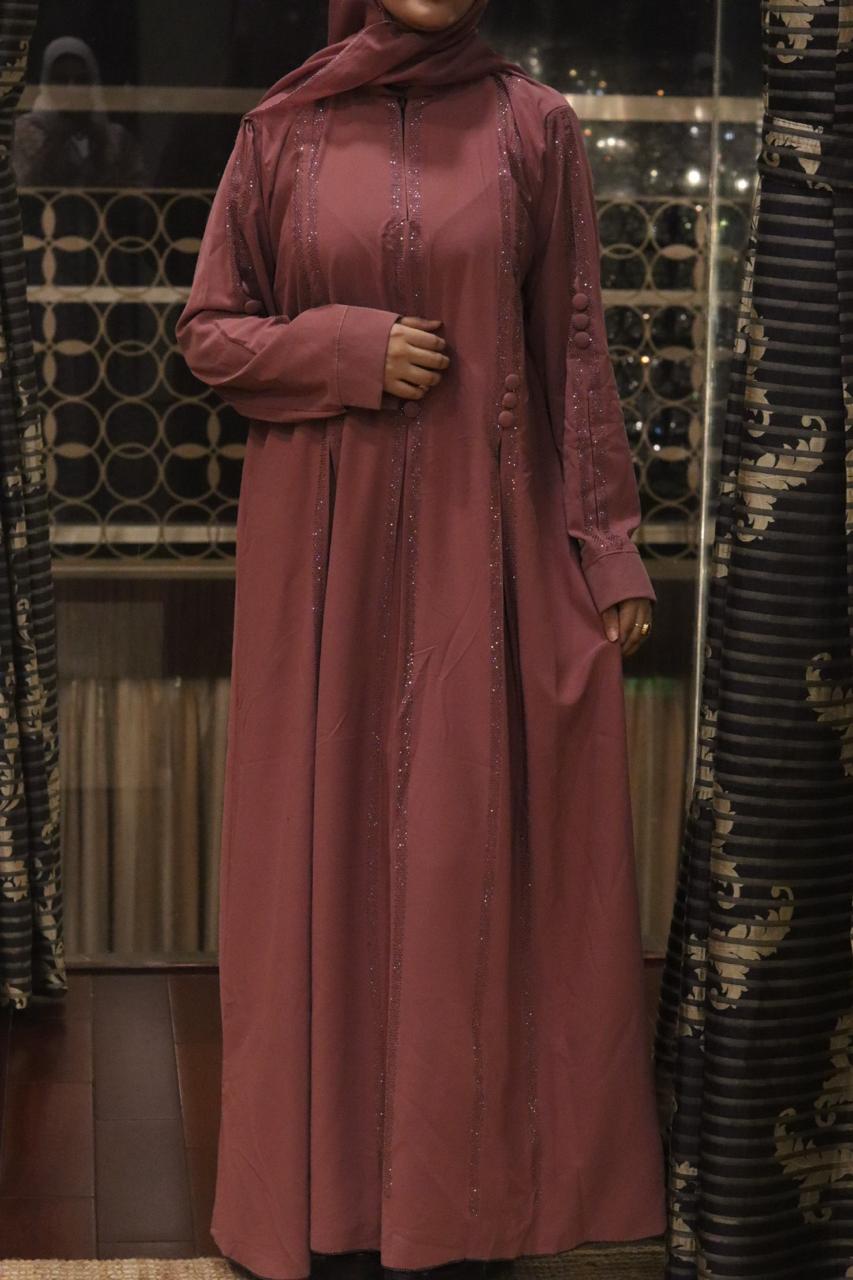 Amber stripe Abaya- Pink (With Hijab)
