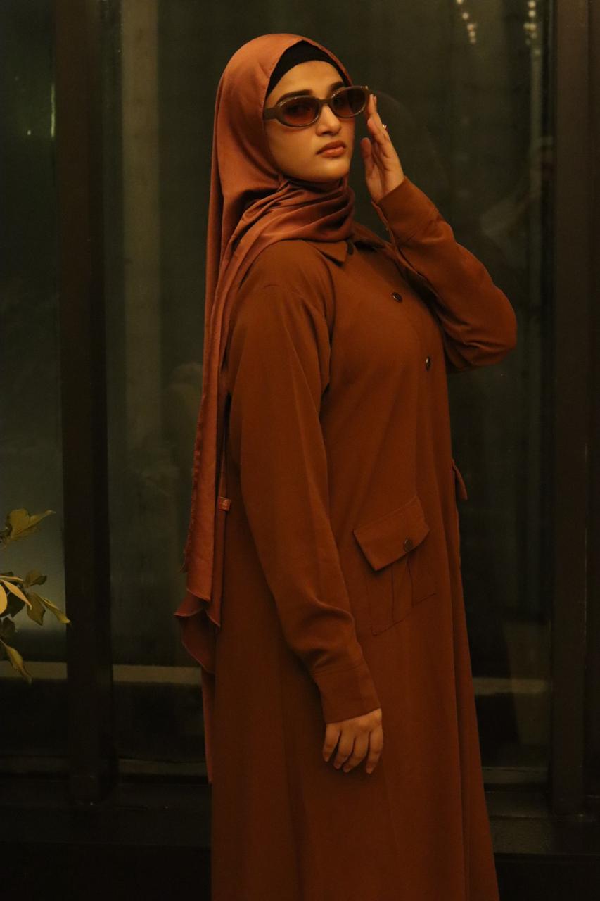 peach buttoned Abaya (without hijab)