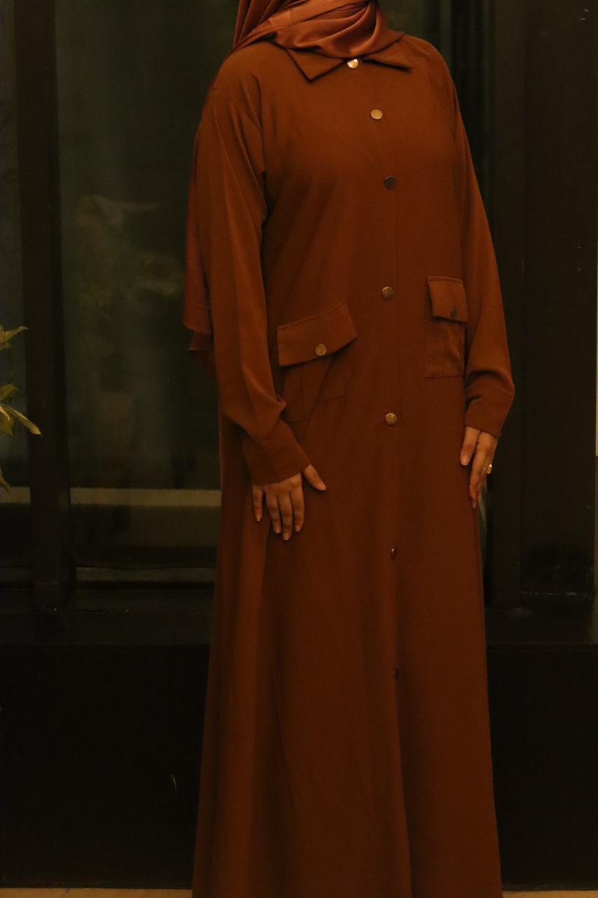 peach buttoned Abaya (without hijab)