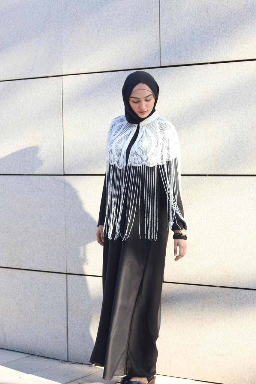 Luxury handwork cape Abaya - white (comes with Premium Satin Abaya & luxury cape)