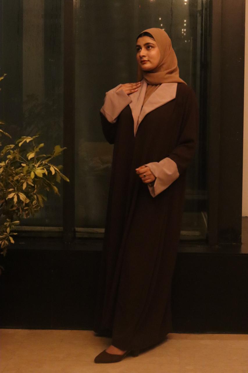 Printed Olive Coat Abaya -olive green (hijab included)