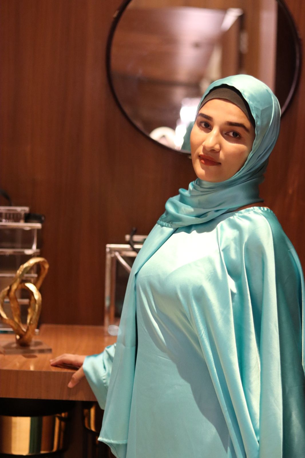 Malika Butterfly Abaya with Attached Inner Belt & matching hijab - teal