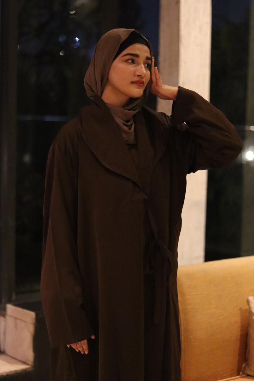 Brown Tie up Coat Abaya - (without hijab)