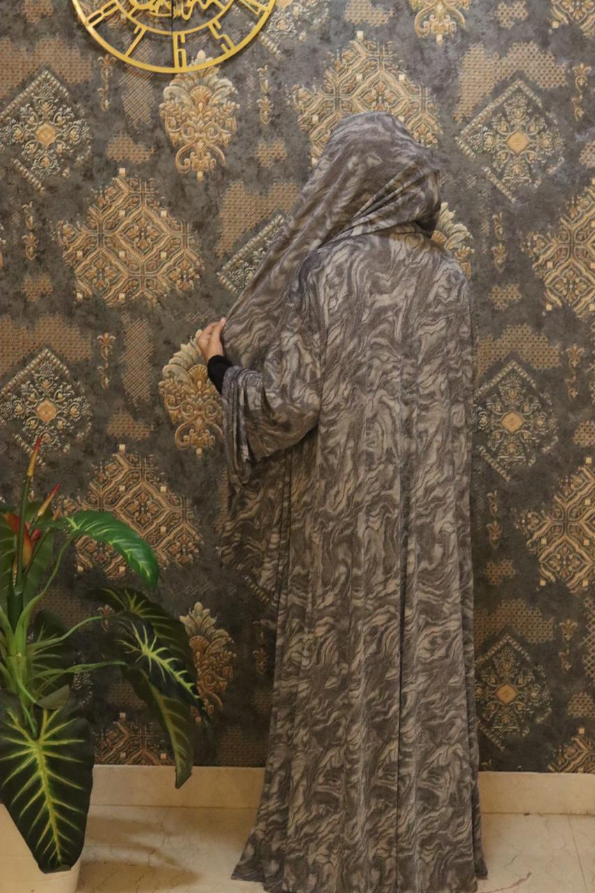 shimmery Marble 3pc abaya set - Grey (with inner slit & matching hijab)