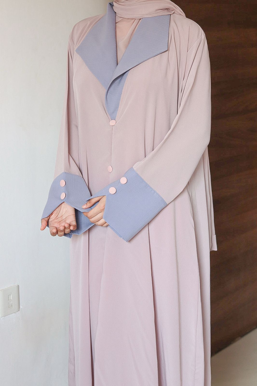 Beige & Blue Turkish Coat Abaya (with hijab)