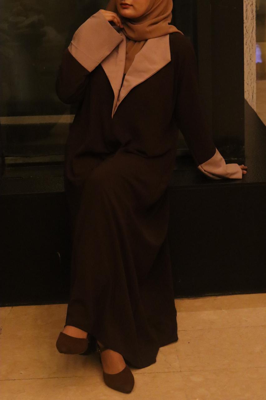 Printed Olive Coat Abaya -olive green (hijab included)