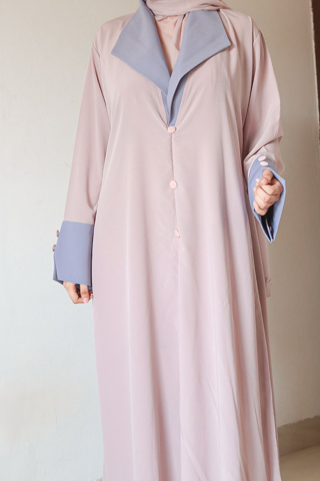 Beige & Blue Turkish Coat Abaya (with hijab)