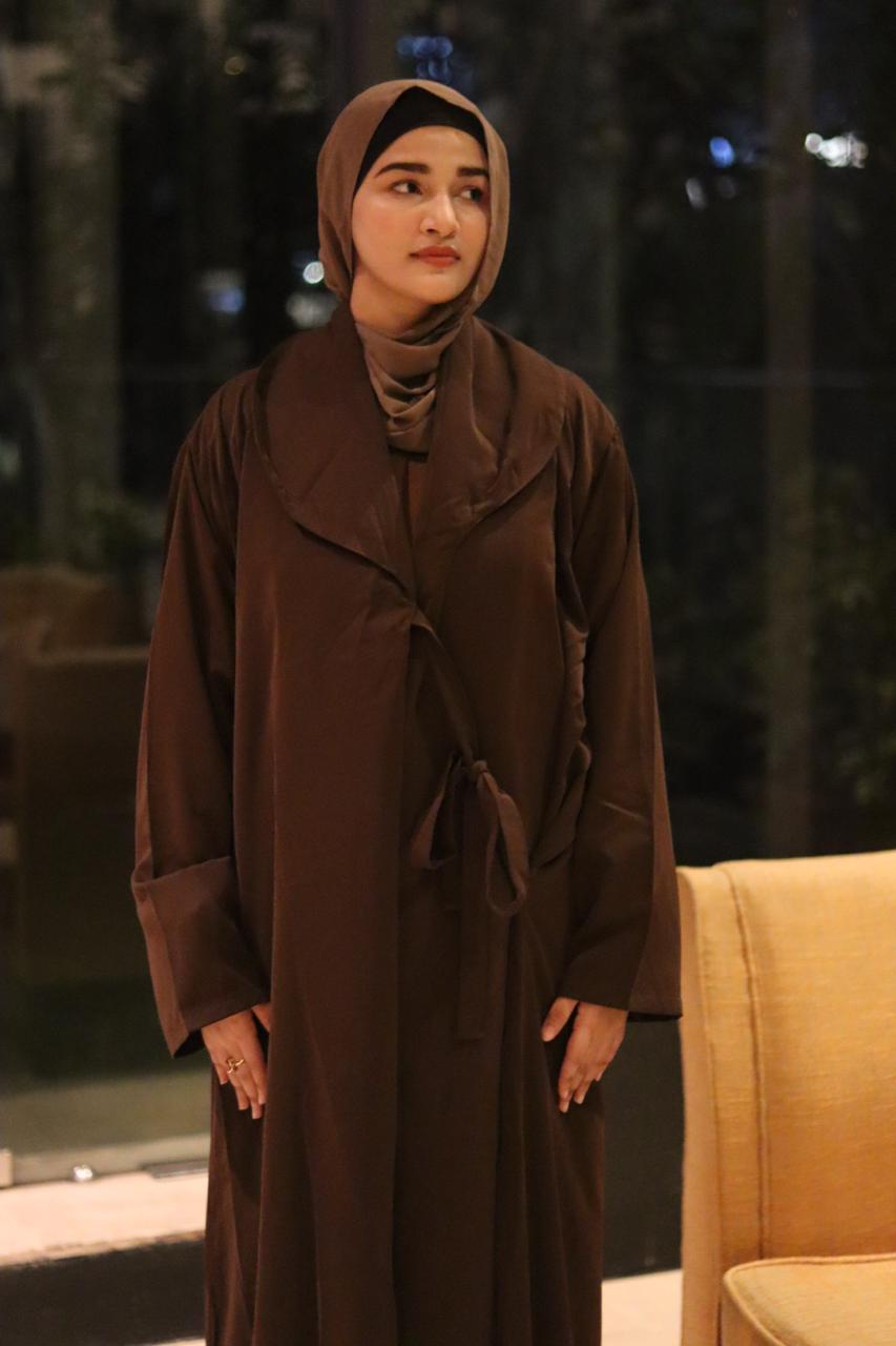 Brown Tie up Coat Abaya - (without hijab)
