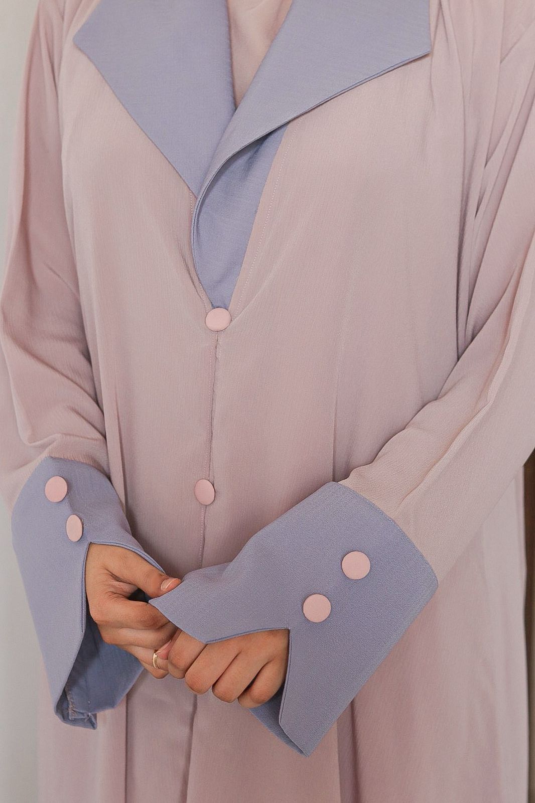 Beige & Blue Turkish Coat Abaya (with hijab)