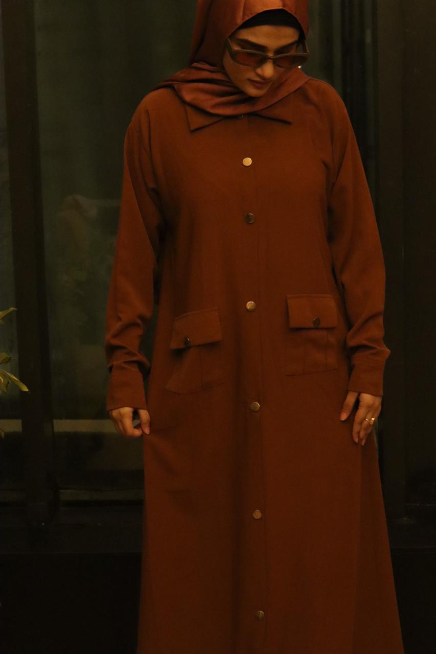 peach buttoned Abaya (without hijab)