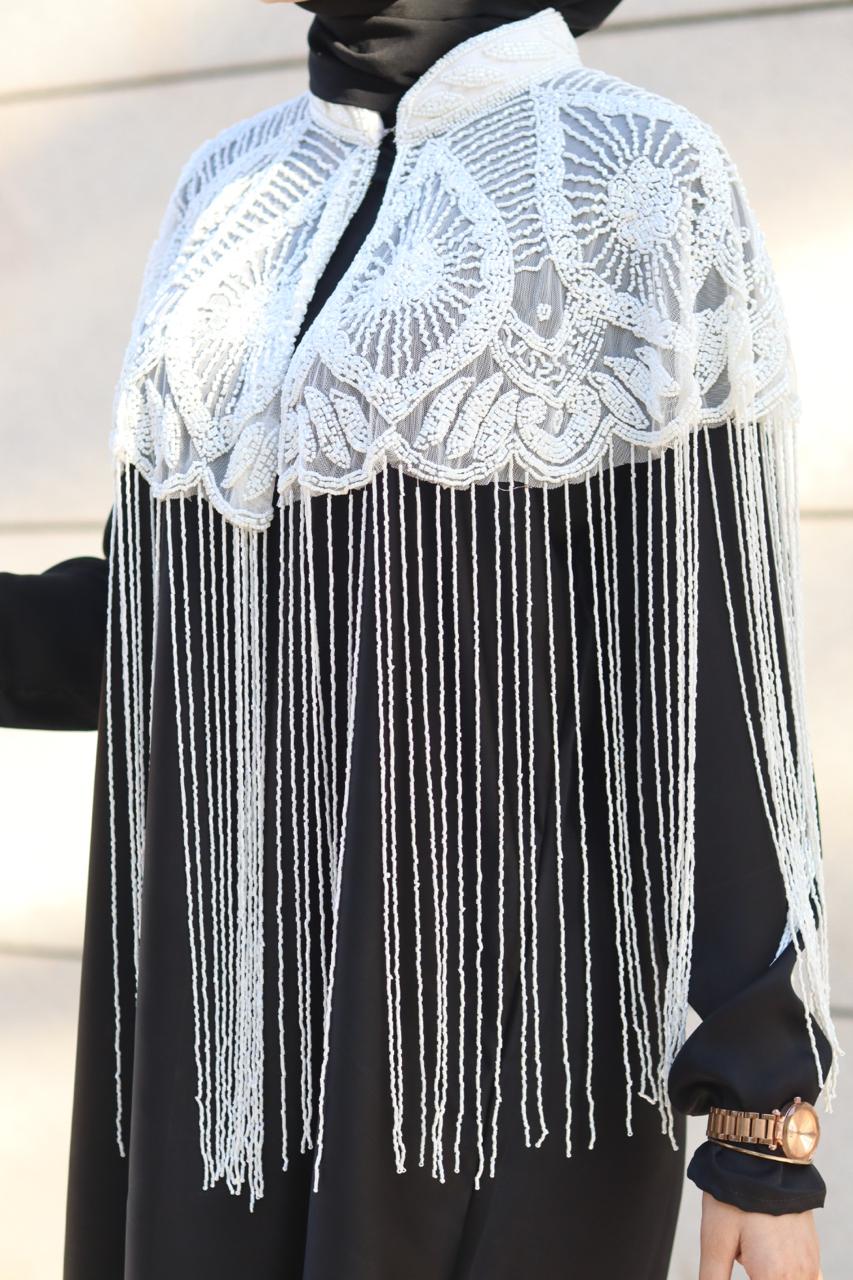 Luxury handwork cape Abaya - white (comes with Premium Satin Abaya & luxury cape)