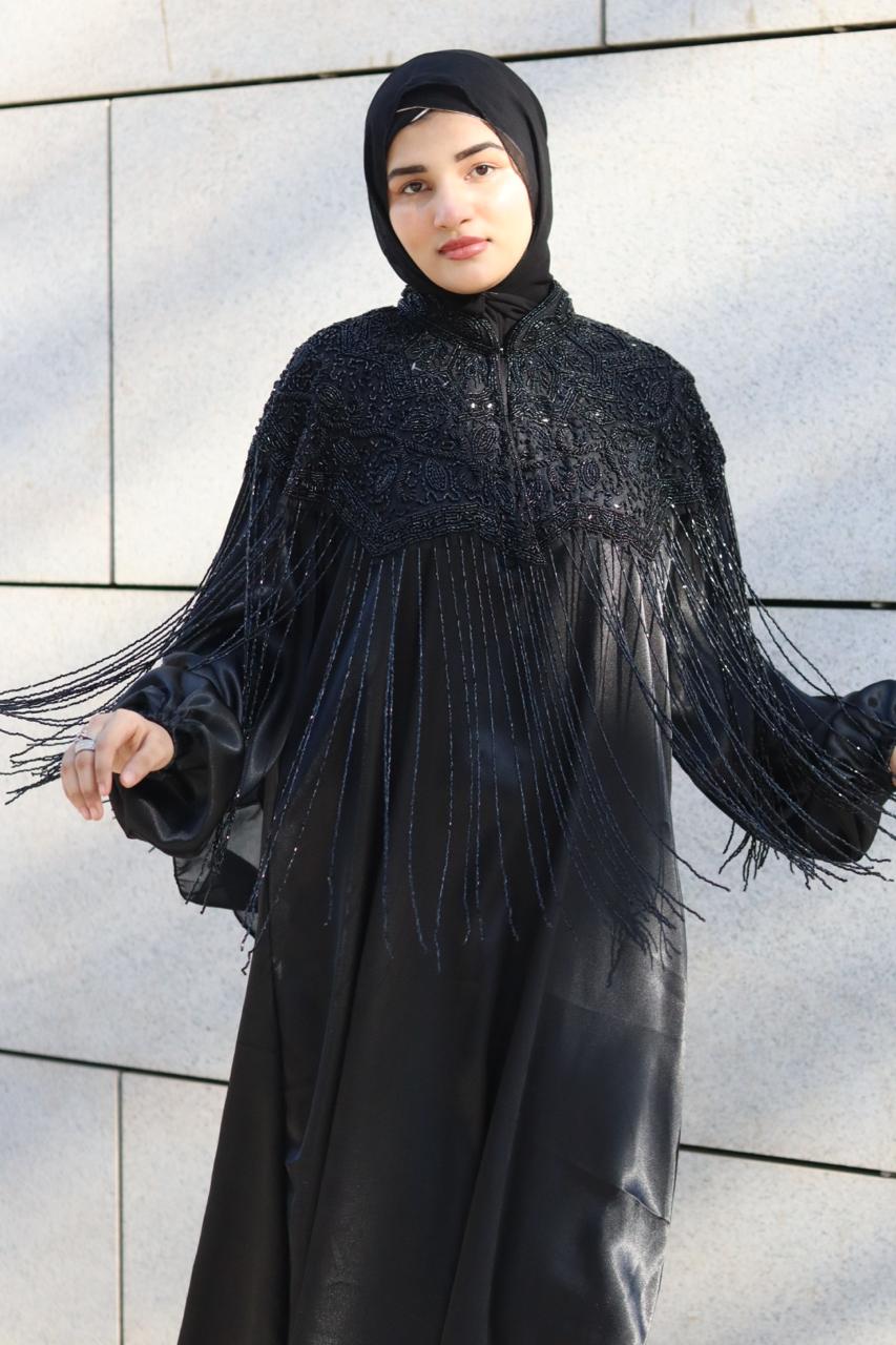 Luxury handwork cape Abaya - Black (comes with Premium Satin Abaya & luxury cape)