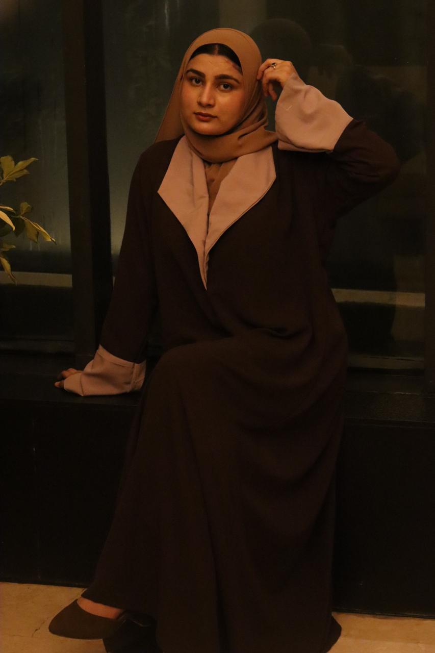 Printed Olive Coat Abaya -olive green (hijab included)