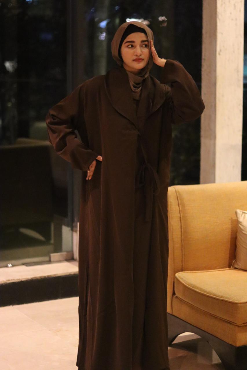Brown Tie up Coat Abaya - (without hijab)