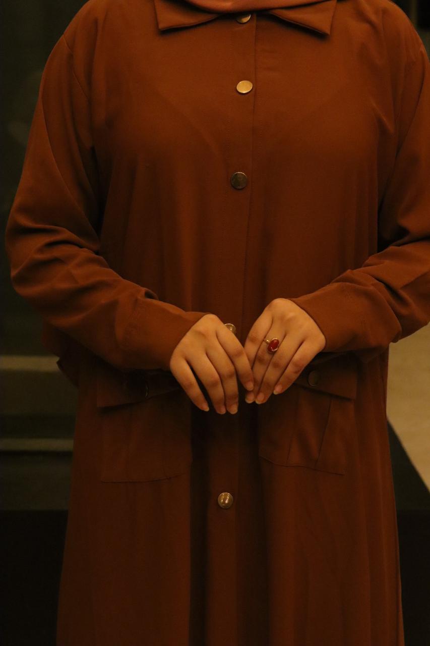 peach buttoned Abaya (without hijab)