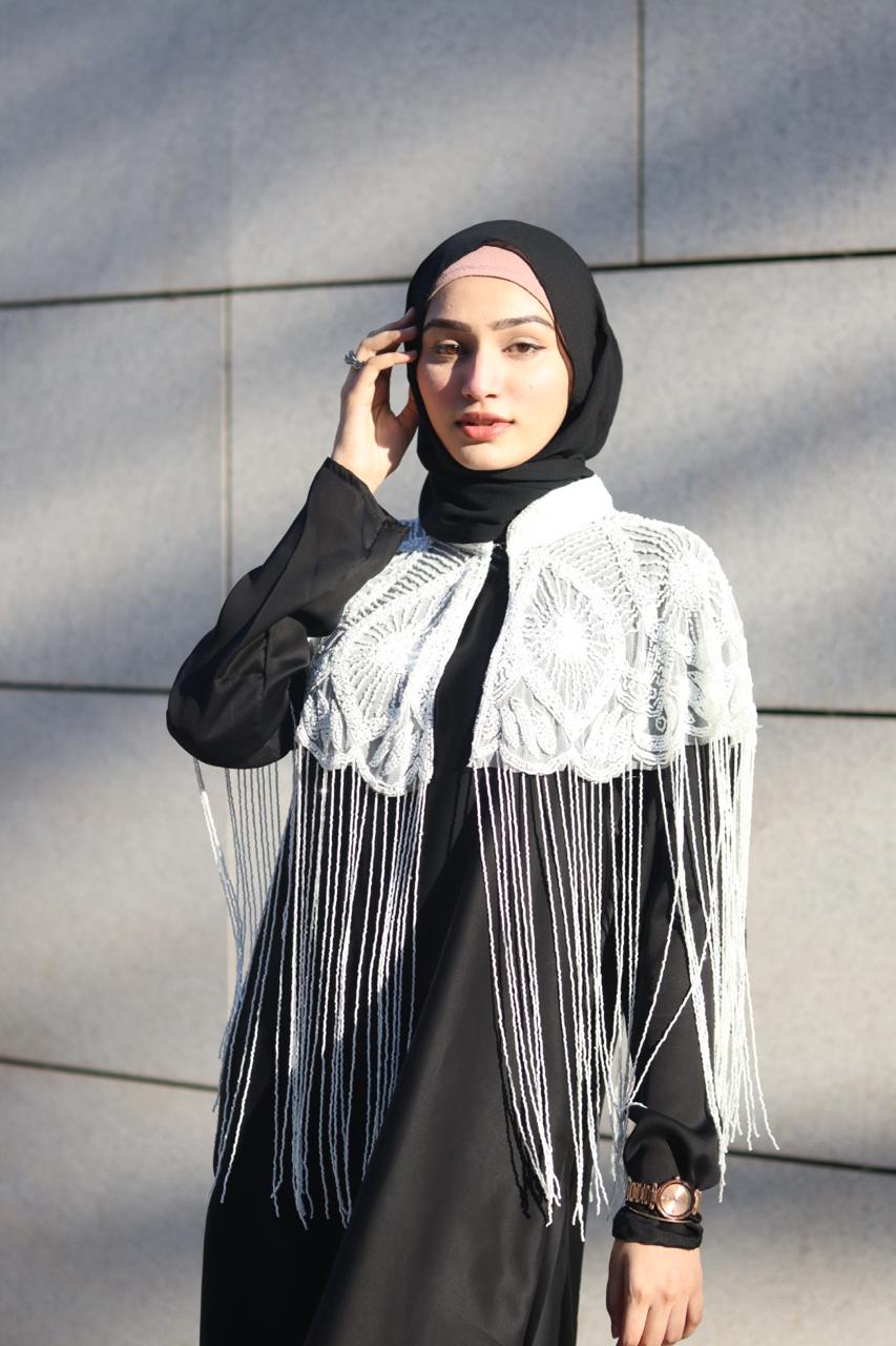 Luxury handwork cape Abaya - white (comes with Premium Satin Abaya & luxury cape)