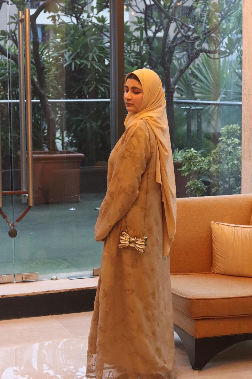 Soft butterfly Shrug beige abaya with inner slit (hijab not included)